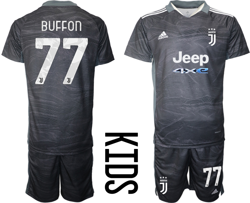 Cheap Youth 2021-2022 Club Juventus black goalkeeper 77 Soccer Jersey